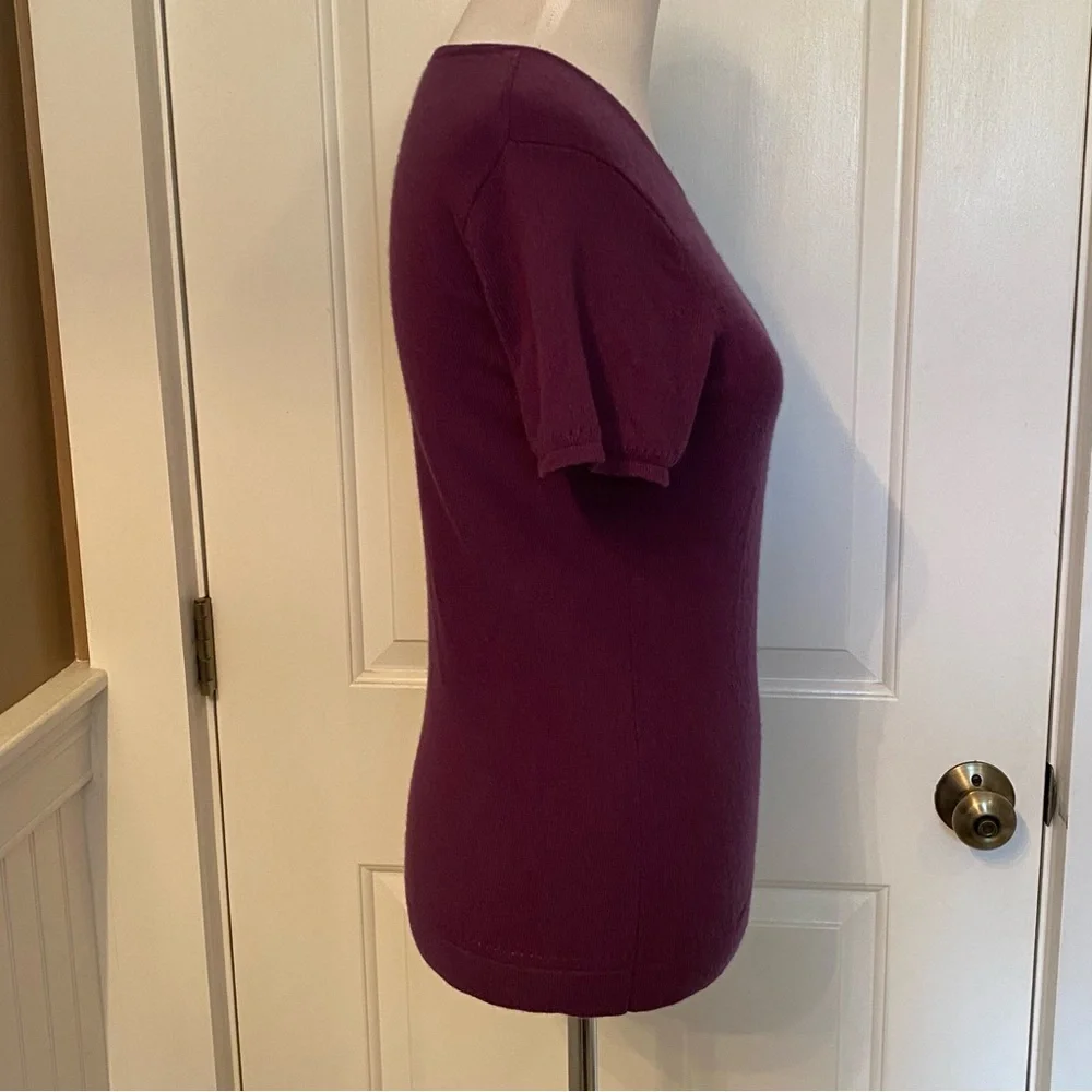 KINROSS SWEATER CASHMERE CREWNECK ROUND PURPLE SHORT SLEEVE SMALL S FIT